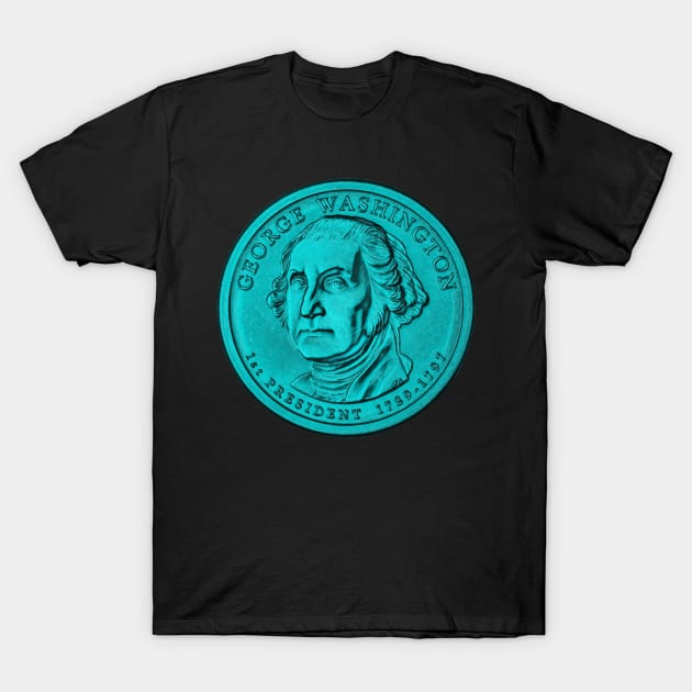 USA George Washington Coin in Turquoise T-Shirt by The Black Panther